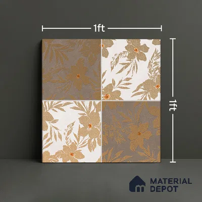 Floral Wall Tile TL 07250 Plana 8008 GLM (Gold) 1 ft x 1 ft Ceramic Matte Finish - 9 mm  | 2 mm Spacer is Mandatory | Please Expect a Slight Variation of Pattern